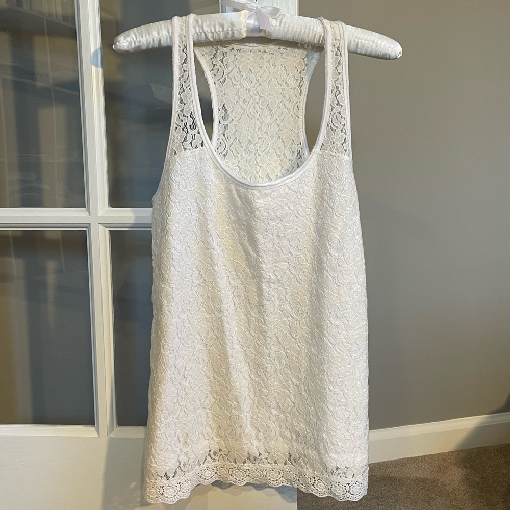 Abercrombie & Fitch Tank Top Size M Cream with Lace Racer Back Y2K